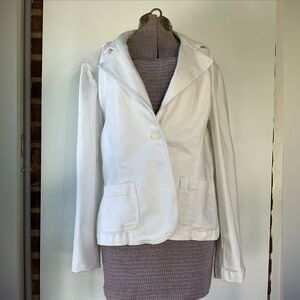 Talbots Women's Stretch White Denim Blazer Jacket Size 16